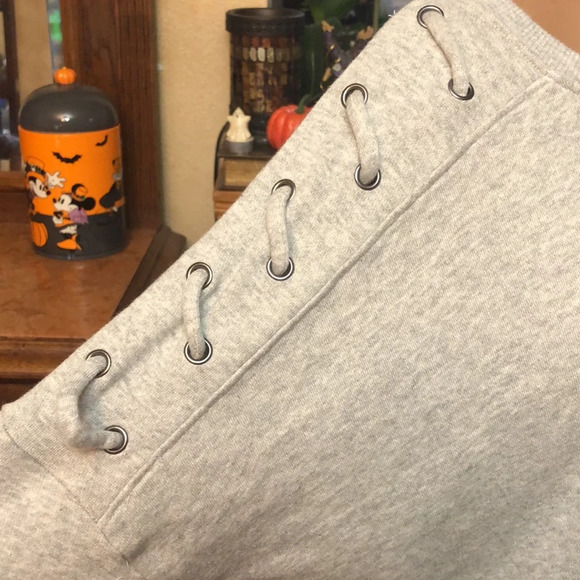 Betsey Johnson performance heather grey cotton lace up sleeve sweater top NWT - Picture 3 of 6